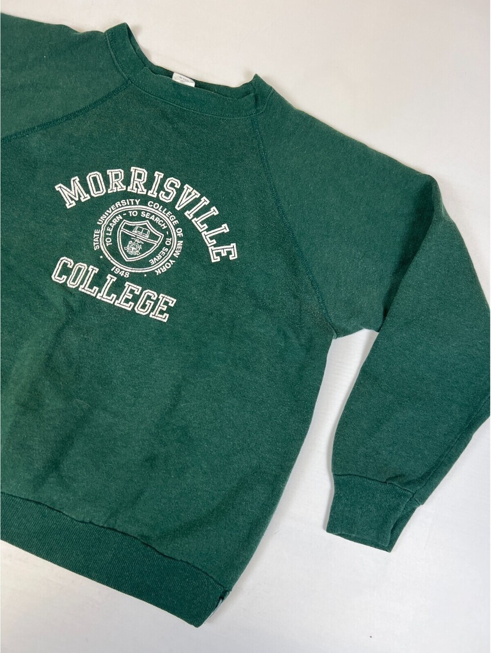 Vintage 80s Morrisville College Green Crewneck Sweatshirt Large USA Artex EUC - Picture 7 of 10